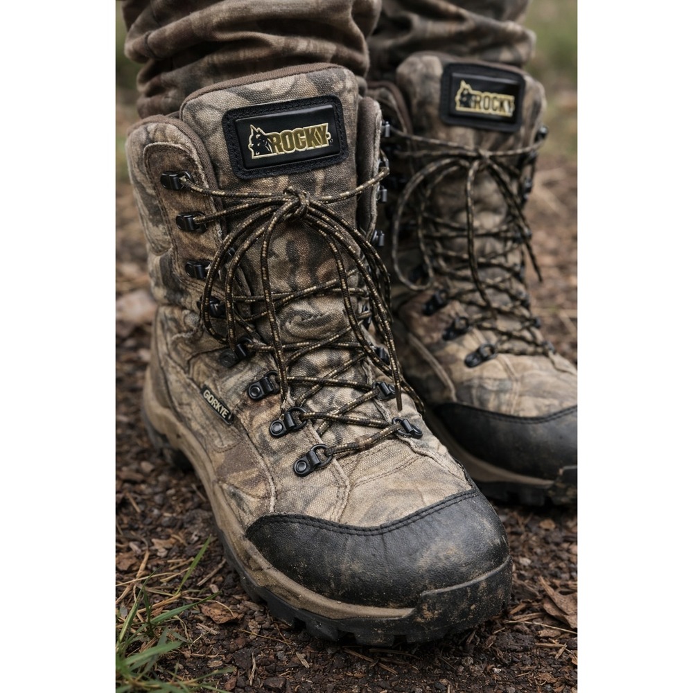 Rocky Lynx GTX Hunting Boots Mens‎ 13 Gore-Tex Camo Woodland Lace Up Waterproof